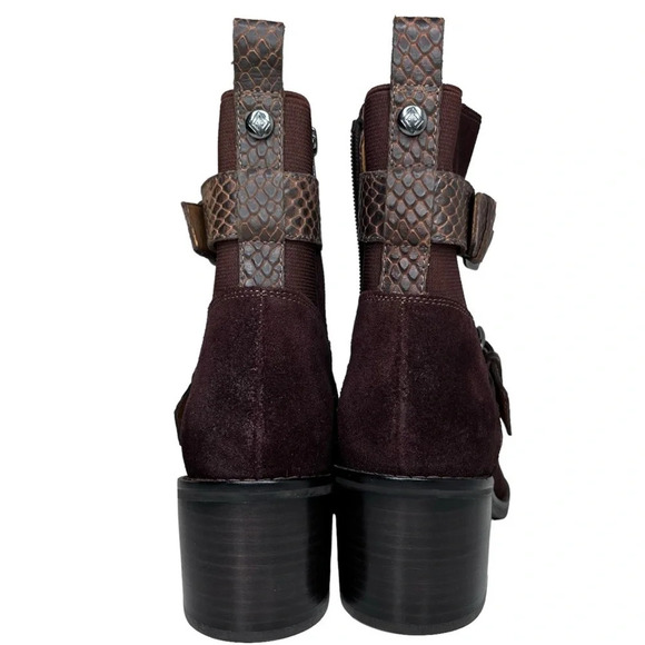 Donald J. Pliner NWOT Dahlin Suede Embossed Ankle Boots in Espresso Size 6.5 - Picture 7 of 11